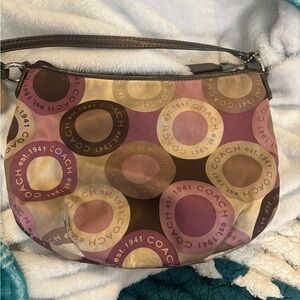 Coach Women's Pink and Brown Circle Pattern Shoulder Bag